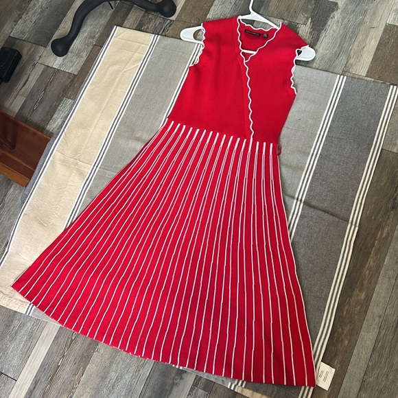 Nina Leonard Dress NWT Sweater-Dress Spring Red/White stripes Sz. S Midi ribbed - Picture 9 of 15